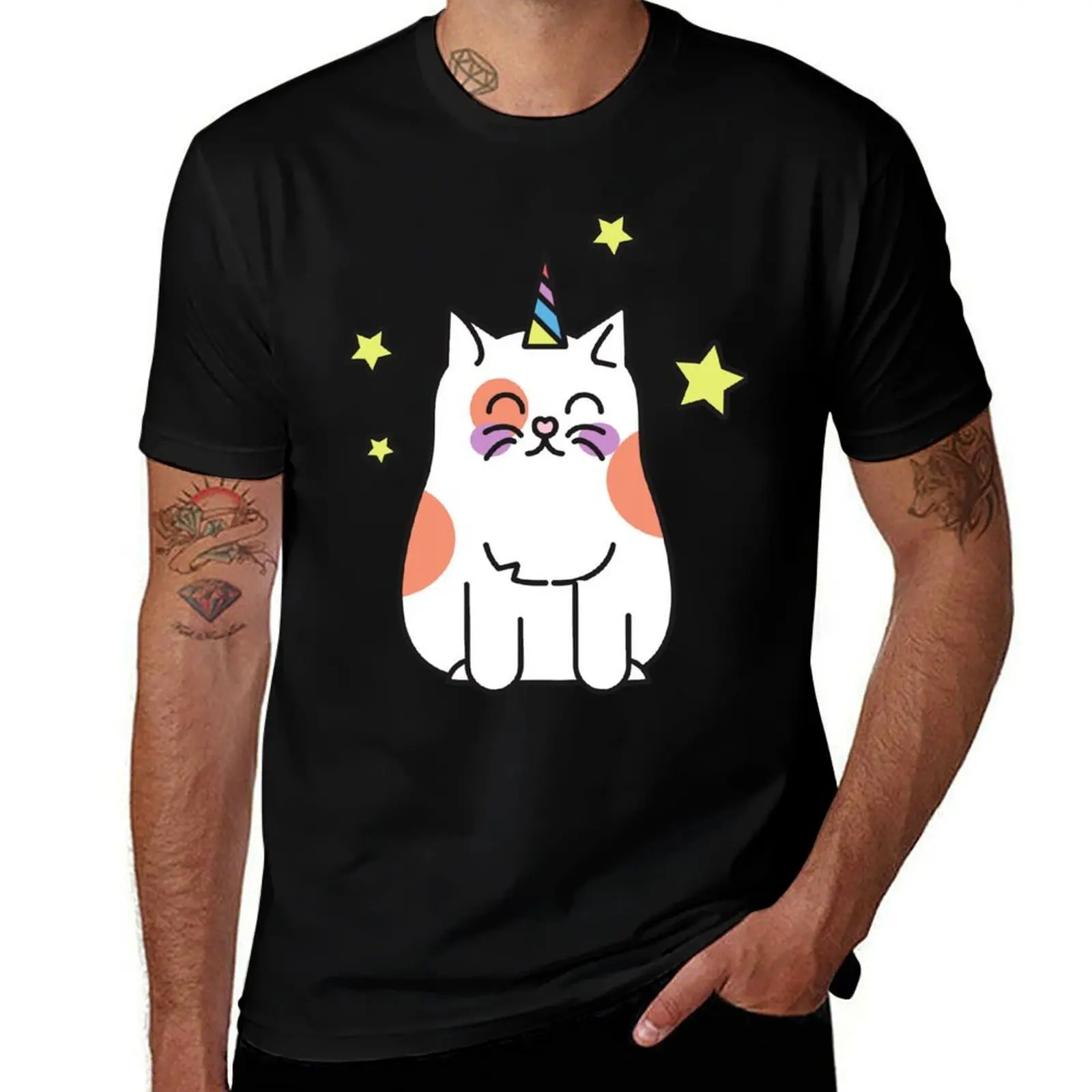تي شيرت كارتون يونيكيتي لطيف ملون على شكل قطة وحيد القرن تي شيرت للرجال برسومات مضحكة #1