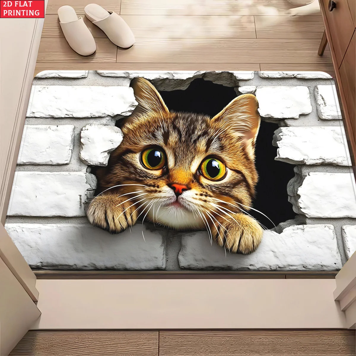 3D Katzenloch-Ziegelfliesen-Bodenmatte Flanell-Teppich 3D-Gedruckter Teppich Heimdekoration Badezimmerteppich Rutschfest Waschbar Kinder Wohnzimmerteppich