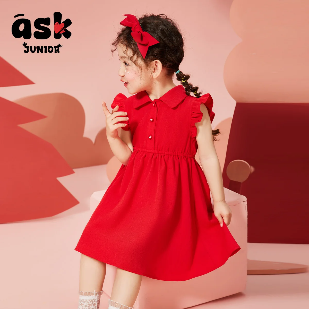 فستان الأميرة الجميل الصيفي الرقيق للأطفال بأكمام من الدانتيل بلون سادة للفتيات الصغيرات #4