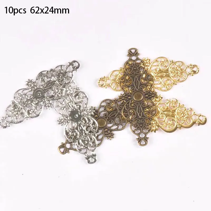 10pcs Filigree Wraps Connectors Embellishments Findings Wraps Connectors For DIY Jewelry Making 62x24mm YKL0734