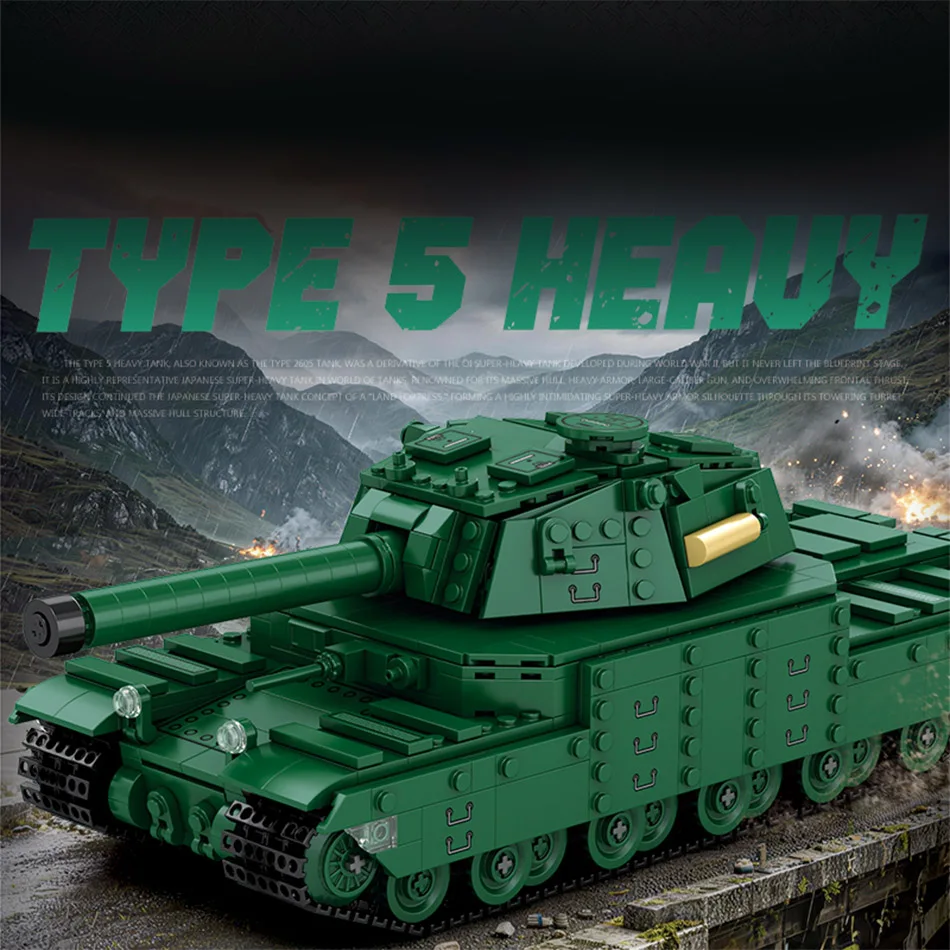 1082 PCS World War Type 5 Heavy 2605 Tank Building Blocks Military Japanese Fortress Tier 10 Superheavy Tank Bricks Toys Gifts