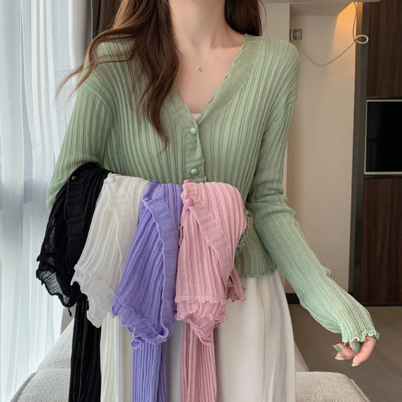 2023 new women's clothing gentle style fashionable V-neck thin top women's air conditioning shirt sunscreen cardigan women