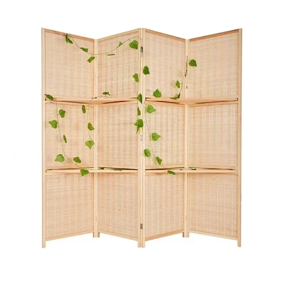 Simple Modern Weaving Solid Wood Frame Bamboo Wood Furniture Movable Screen