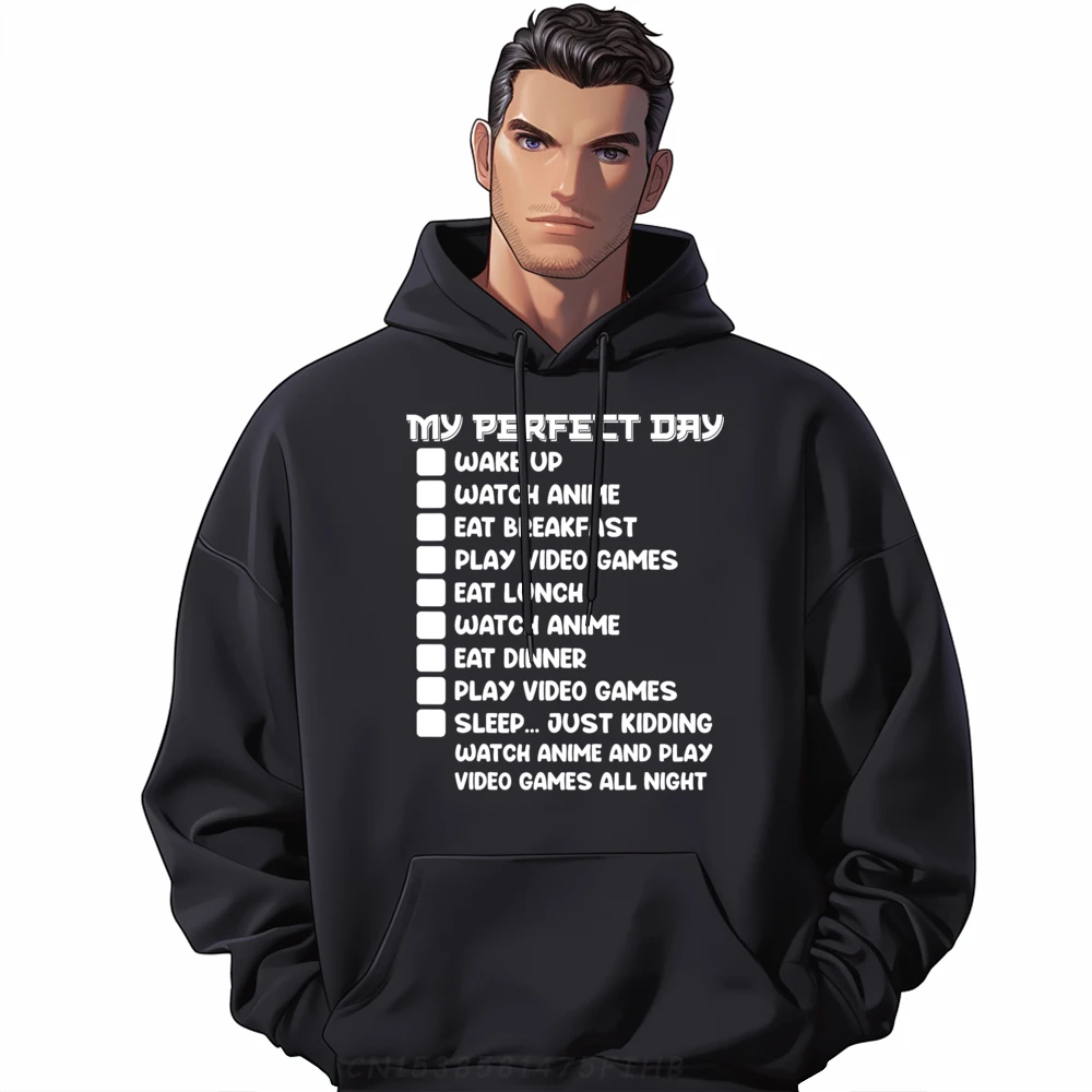 

Cute Youth Hoodies Anime Gamer Shirt My Perfect Day Letter Hoodies Round Neck Printed Long Sleeve Hip hop Sweatshirt