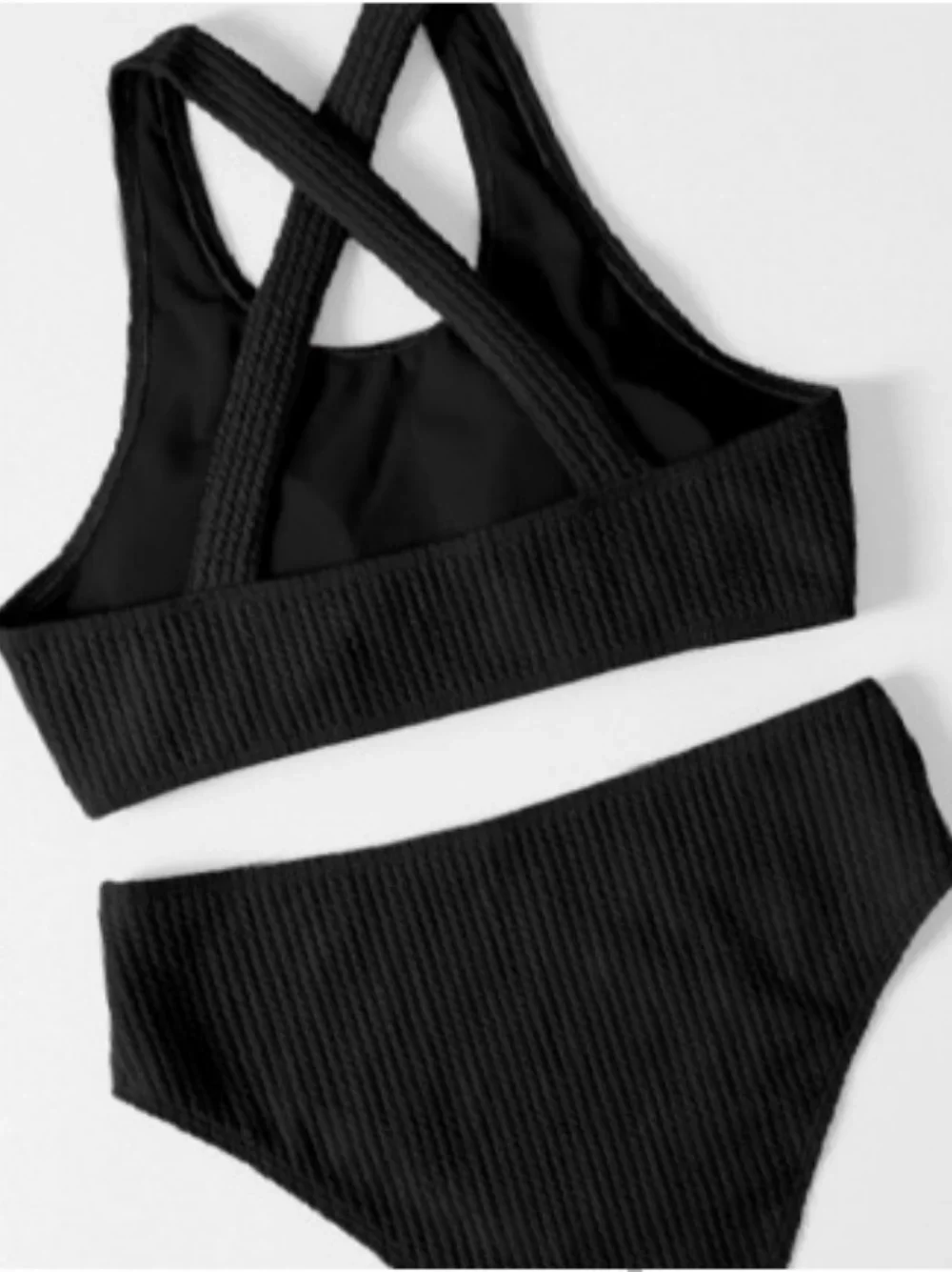 Seksowne czarne bikini wysokiej talii prążkowany krzyżowy strój kąpielowy Tankini z odkrytymi plecami wakacje stroje kąpielowe damskie kostium kąpielowy zestaw plażowy bikini Femme