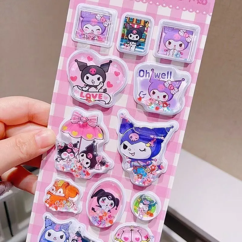 لطيف الكرتون مرحبا كيتي بلدي ميلودي كورومي 3d هزة المياه ملصقات الرمال المتحركة ملصقات Kawaii فلاش هز ملصقات هدية عيد