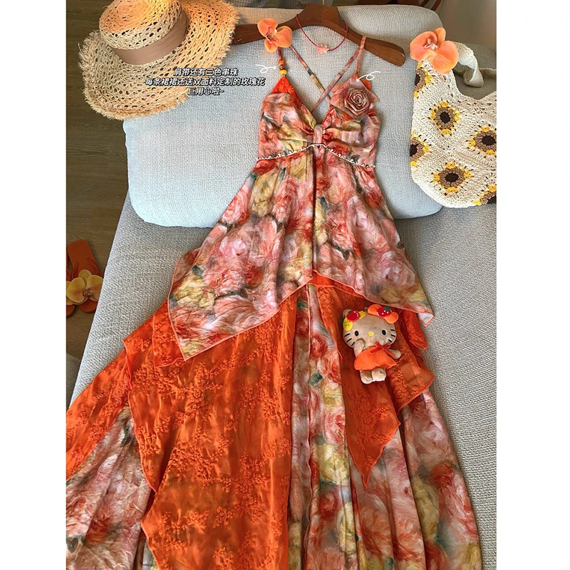 2025新作 夏 レディース ワンピース カジュアル Aライン ノースリーブ アシンメトリー スパゲッティストラップ キャミソール アンクル丈 ドレス T202