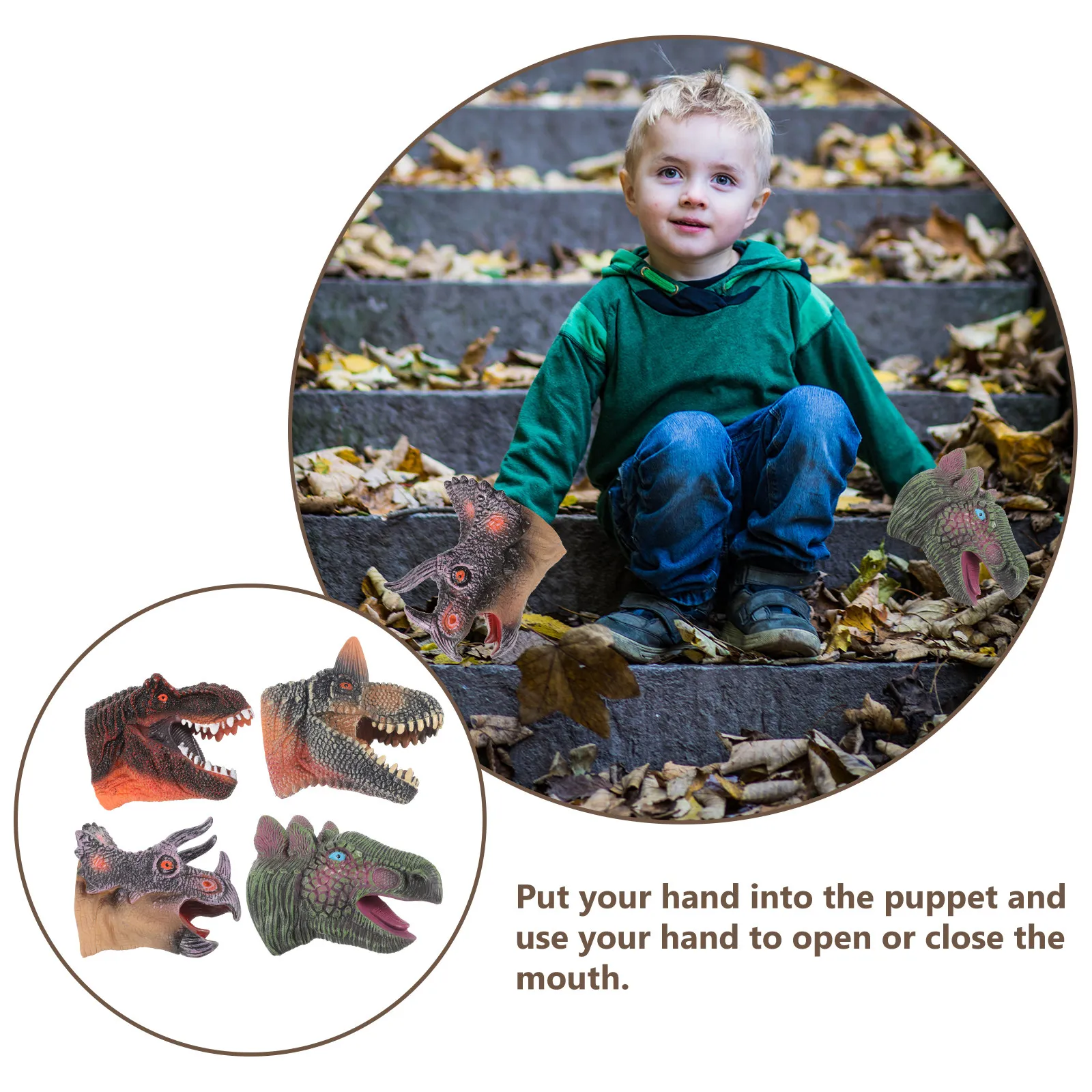 4Pcs Dinosaur Hand Puppets Dinosaur Head Puppet with Movable Jaw for Kids Role Play Pretend Play Storytelling Interactive Hand