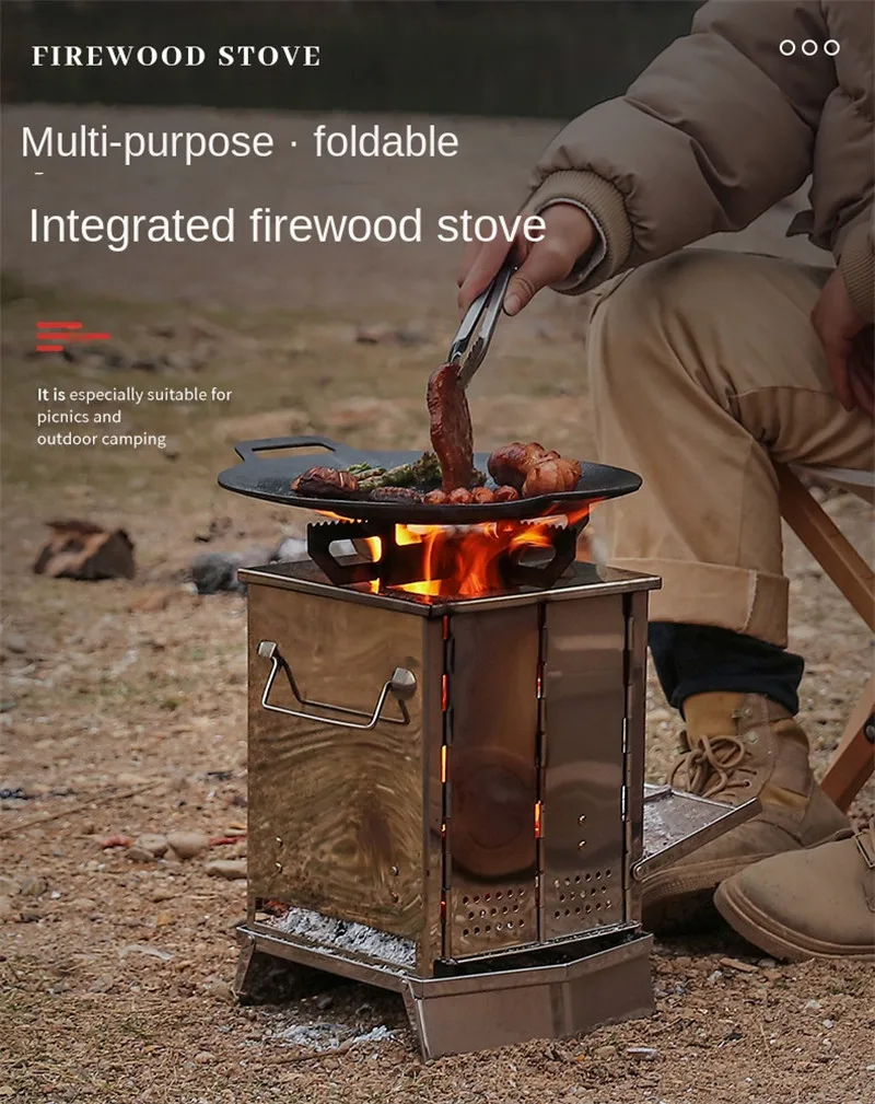 Estufa de leña plegable acero inoxidable para camping - imagen 3
