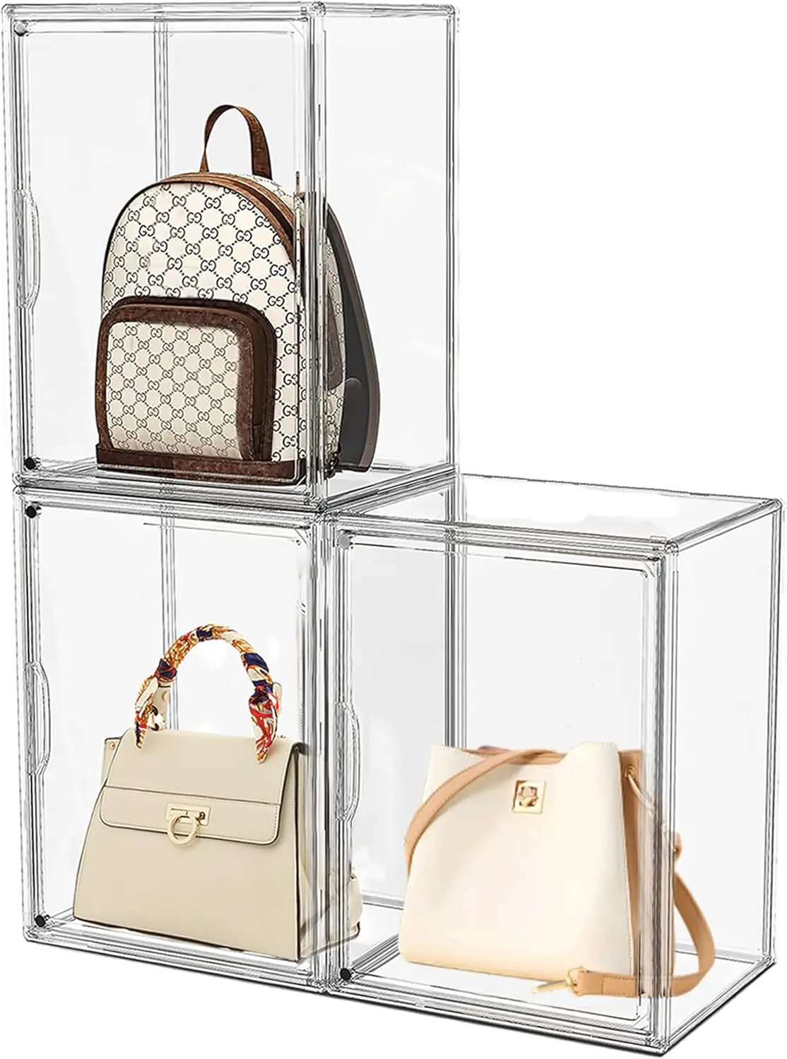 

Clear Acrylic Handbag Storage Organizer with Magnetic Door, Stackable Display Case for Purse, Book, Cosmetic - 3 Pcs