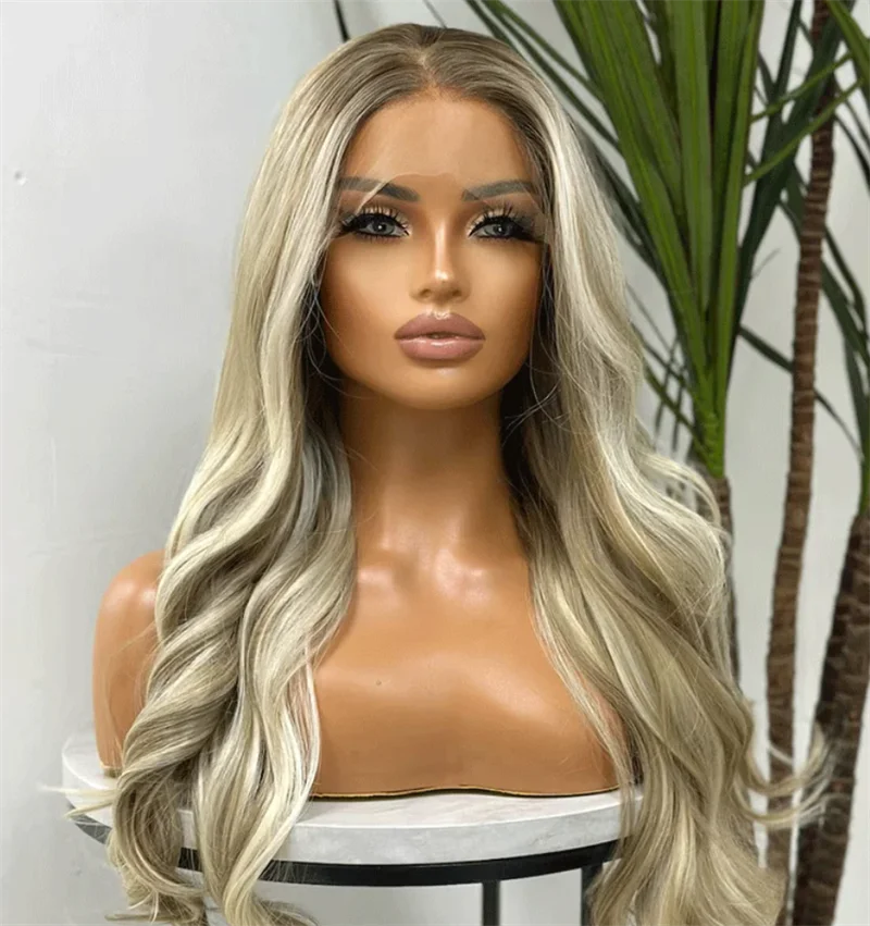 

Long Loose Wave Platinum Blonde Wig For Women Middle Parting Synthetic Lace Front Wig 13*4 HD Hot-selling Smooth Wigs Clearance