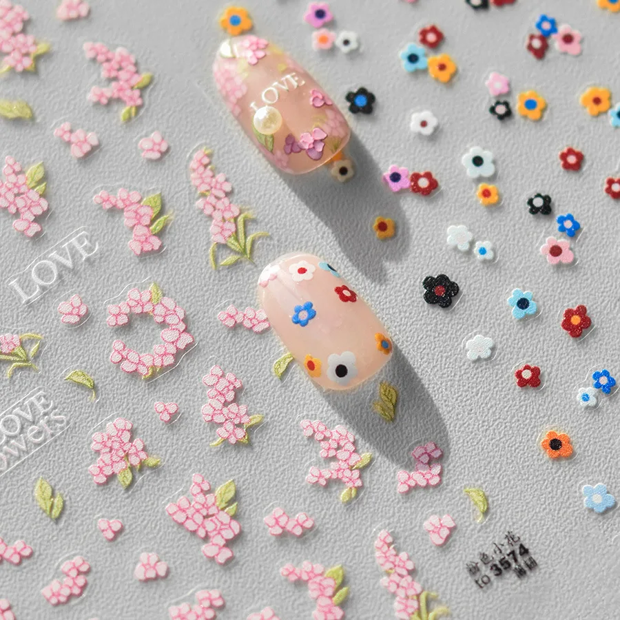 ملصقات أظافر بسيطة ، زهور ملونة ، إكليل ، لؤلؤ ، حجر الراين ، فن الأظافر ، ذاتية اللصق ، ملصق ديكور ، 5 مجموعة #1