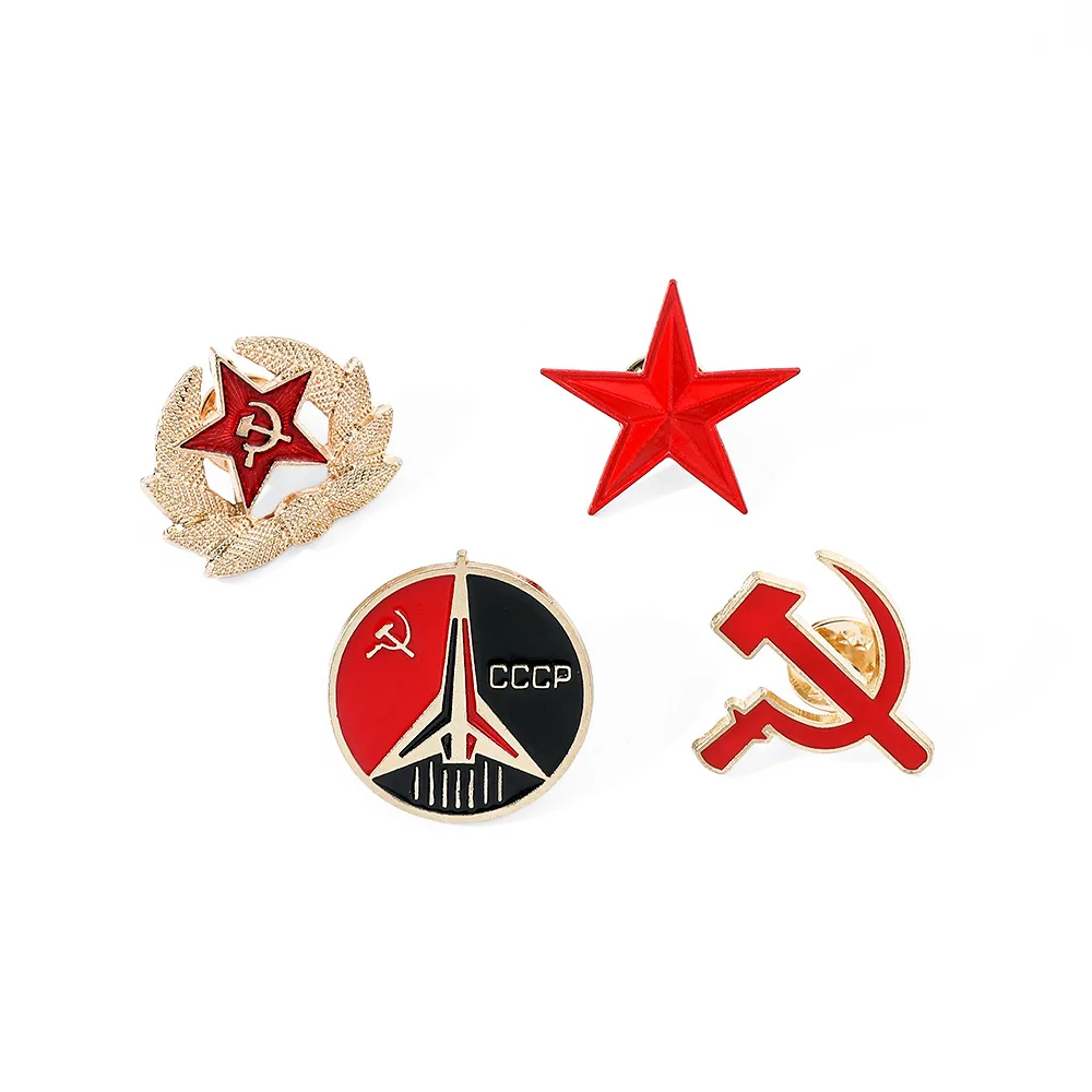 

1 Set CCCP Alloy Spray Painted Five Pointed Star Brooch Former Soviet Communist Hammer and Sickle Metal Badge Accessory Pin