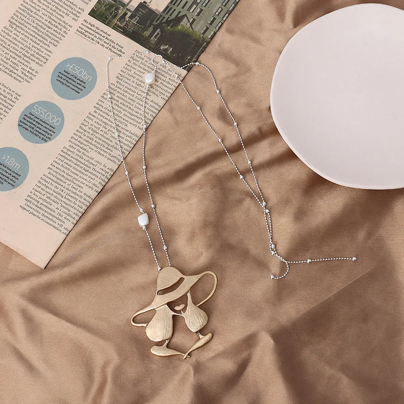 Sweater chain new necklace European and American style beauty head abstract pearl high-end necklace pendant