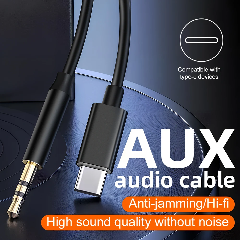 Type-C to 3.5mm AUX Audio Cable Hi-Fi Lossless Car Audio Cord Universal Type-C Phone Speaker Headphone Audio Adapter Wire New