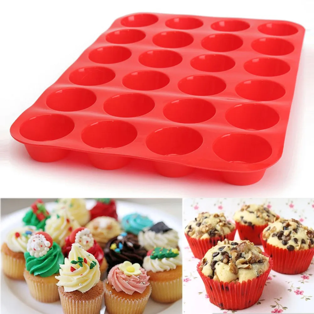 Cake Mold 24 Cavity Silicone Soap Cookies Cupcake Bakeware Pan Tray Mould Home Mini Muffin Cup 3D Non-stick Jelly&Candy