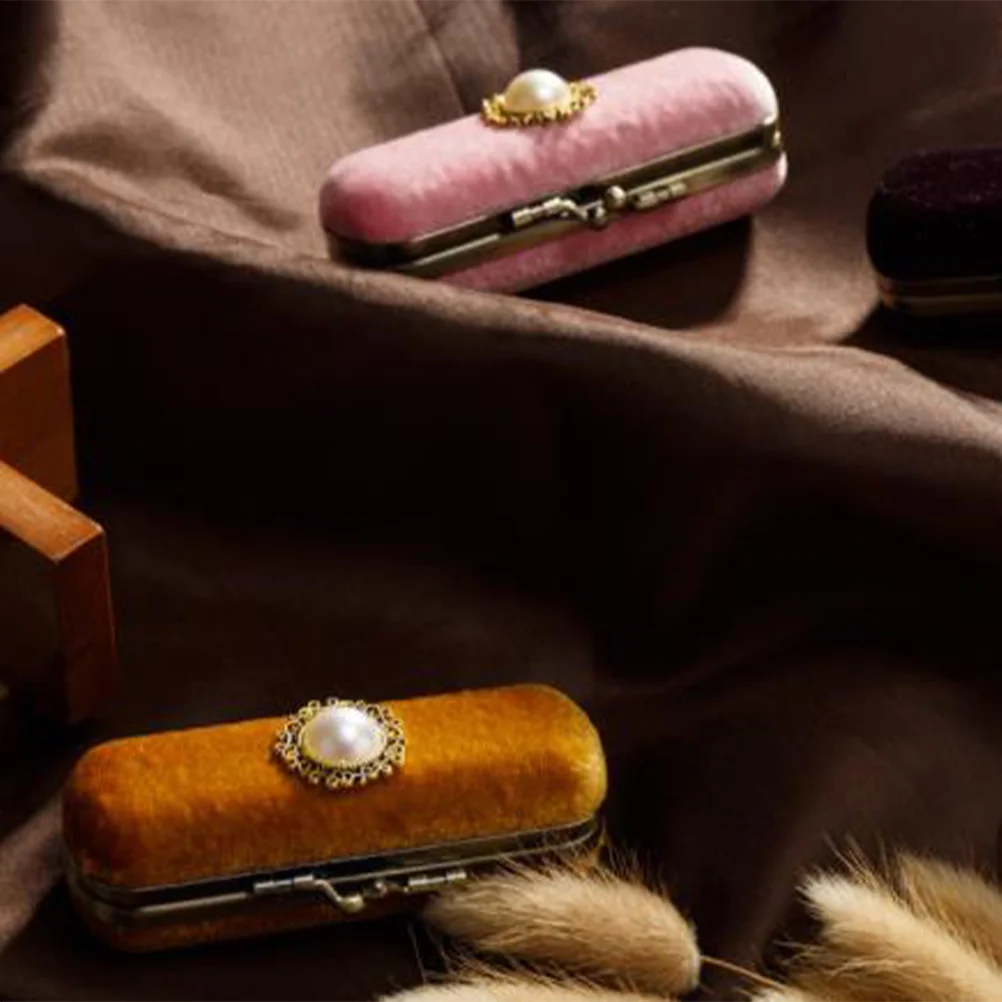 

Vintage Clamp Design Lipstick Storage Bag Durable Organizer Case with Mirror Chocolate Holds Lip Gloss Balm Lipstick Organizer