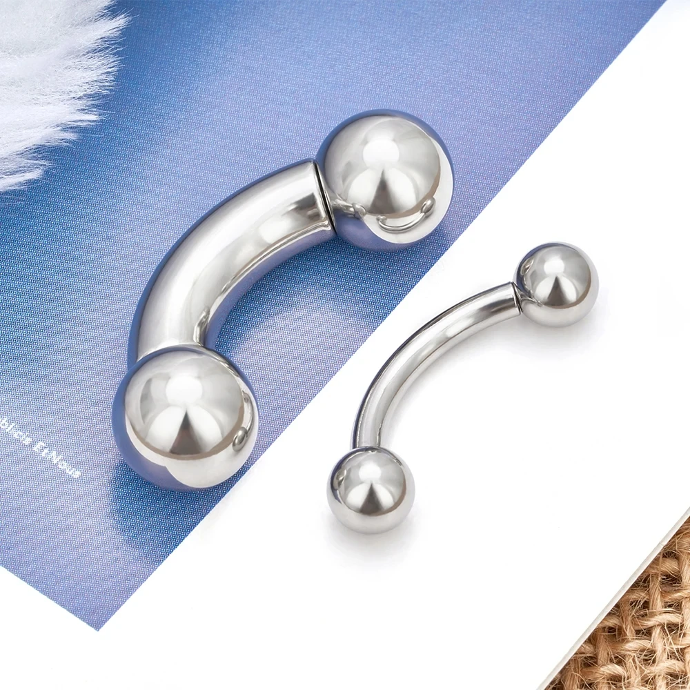1Pcs Curved Genital Barbell Nose Ring Large size  Threaded With Balls Earring Lip Stud Eyebrow Labret Body Piercing Jewelry