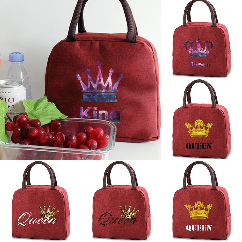 

King Printed Lunch Bag Canvas Cooler Picnic Box Bag Fashion School Food Dinner Insulated Bag Camping Lunch Bags Travel Handbags