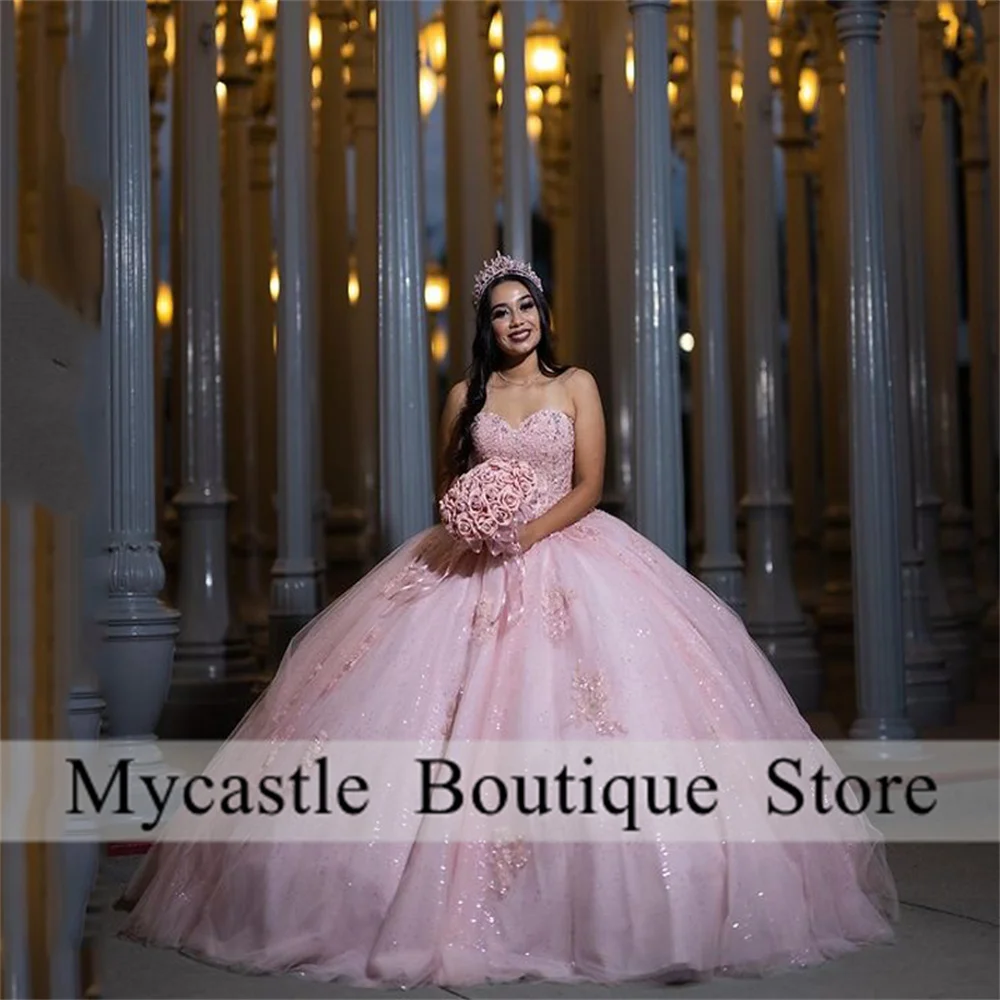 Elegant Pink Quinceanera Dresses Ball Gown 2023 Sweetheart Appliques Beads Sweet 16 Dress Lace up Vestido Deputante 15 Anos