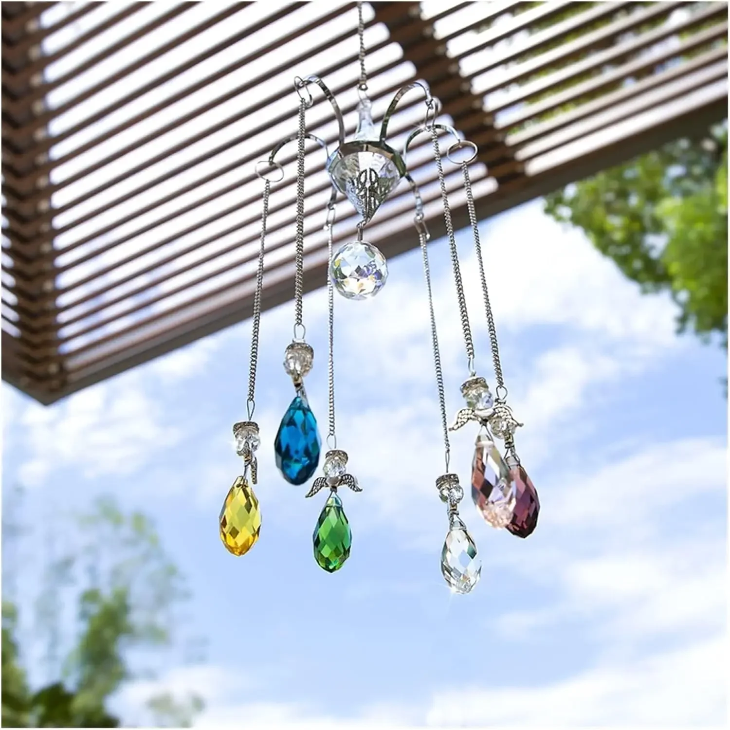 Handmade Crystal Chandelier Wind Chimes with Prisms, Rainbow Suncatcher Hanging Ornament for Home & Garden Decor