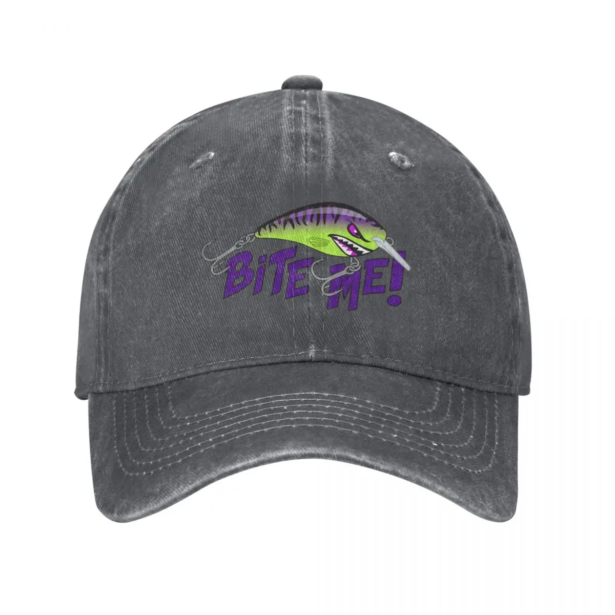 Bite Me Fishing Lure Sticker - Tiger Pattern in Purple Chartreuse Baseball Cap Big Size Hat Trucker Cap Caps Male Women's