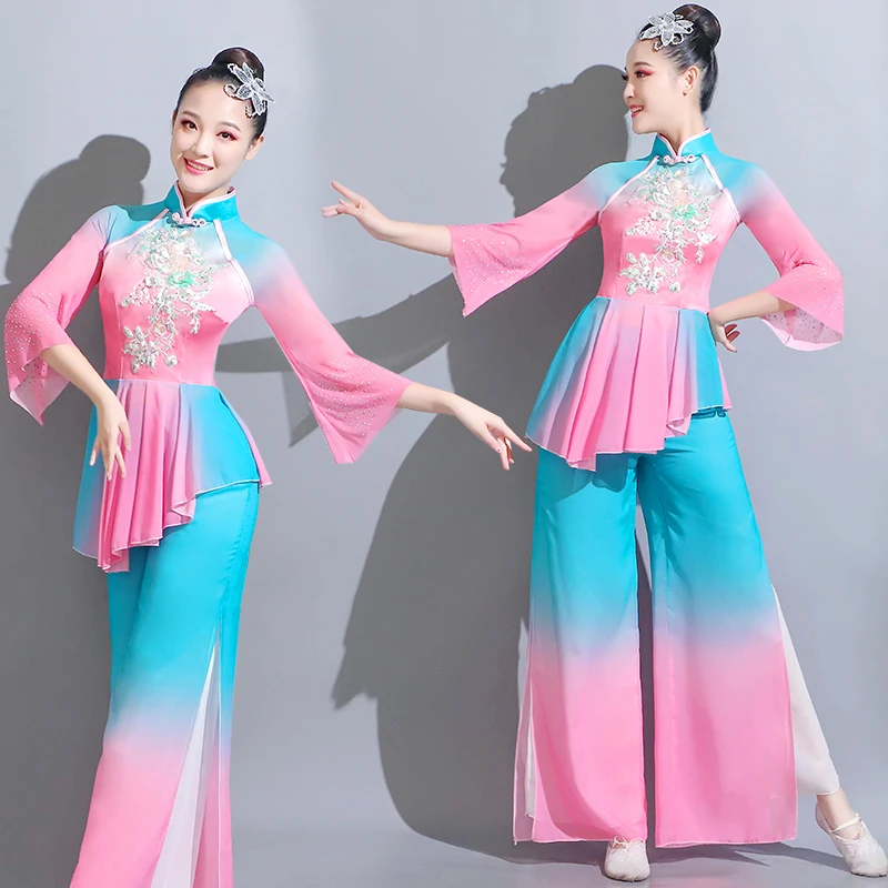 

Yangko costume female 2025 new Chinese style dance costume Jiaozhou classical dance elegant fan dance set