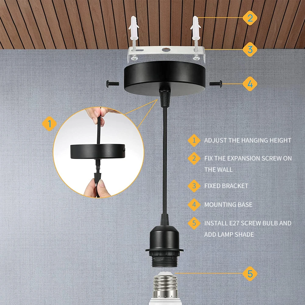 2 pz Modern Simplicity E27 vite soffitto Led portalampada presa 220V 110V 1m lampada nera E27 Base per la casa Vintage Edison lampadina