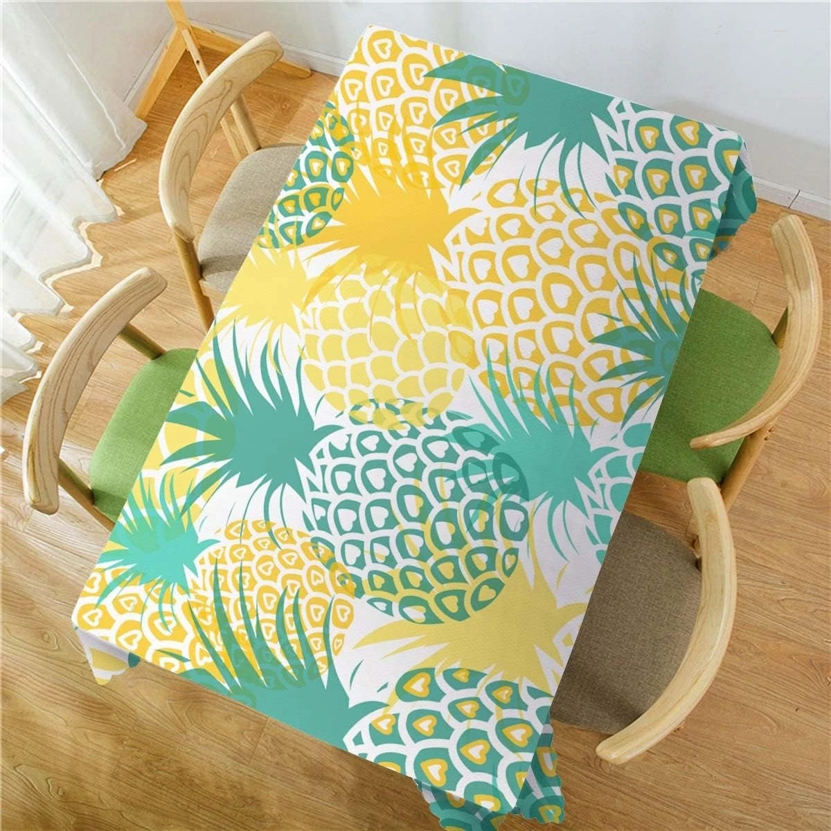Yellow Green Pineapples Fruit Rectangle Waterproof Tablecloth Table Decor Farmhouse Kitchen Dining Tablecloth Party Decoraitons
