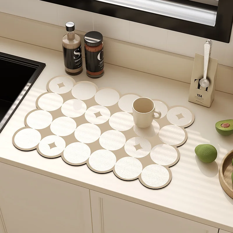

Geometric Design Diatom Mud Quick Drying Kitchen Drain Pad Absorbent Coffee Dish Drying Mat Non-Slip Dinnerware Placemat