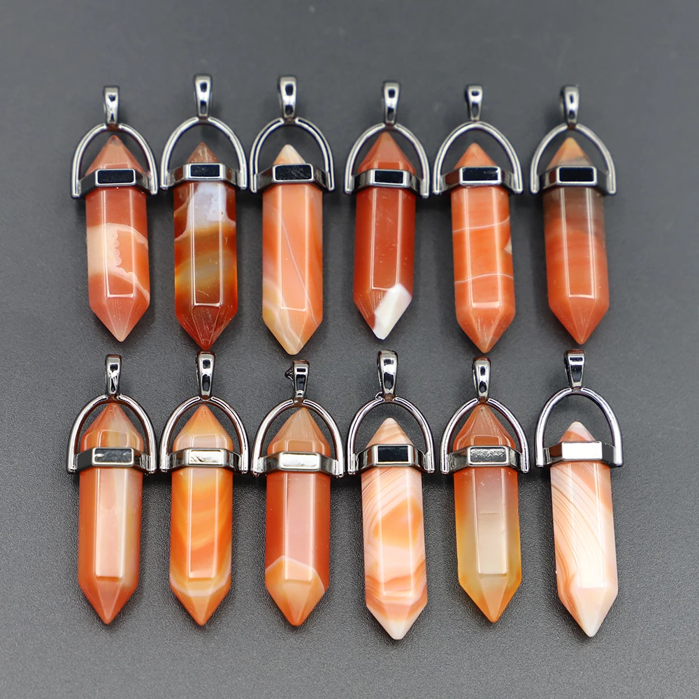 

New Featured Natural Gem Stone Quartz Crystal Onyx Hexagonal Pendulum Reiki Pendants Charm DIY Jewelry Making Necklaces 24Pcs