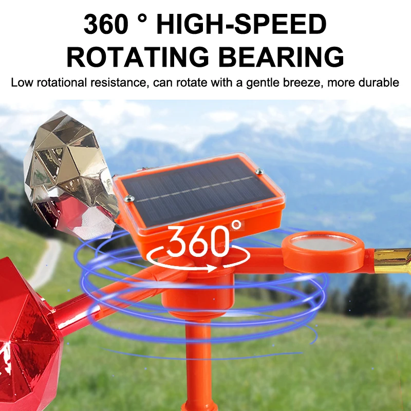 1PC Waterproof Solar Powered Voice Bird Deterrent Device With 3 Pieces 360° Reflective Rotating Prisms Cups Adjustable Sound