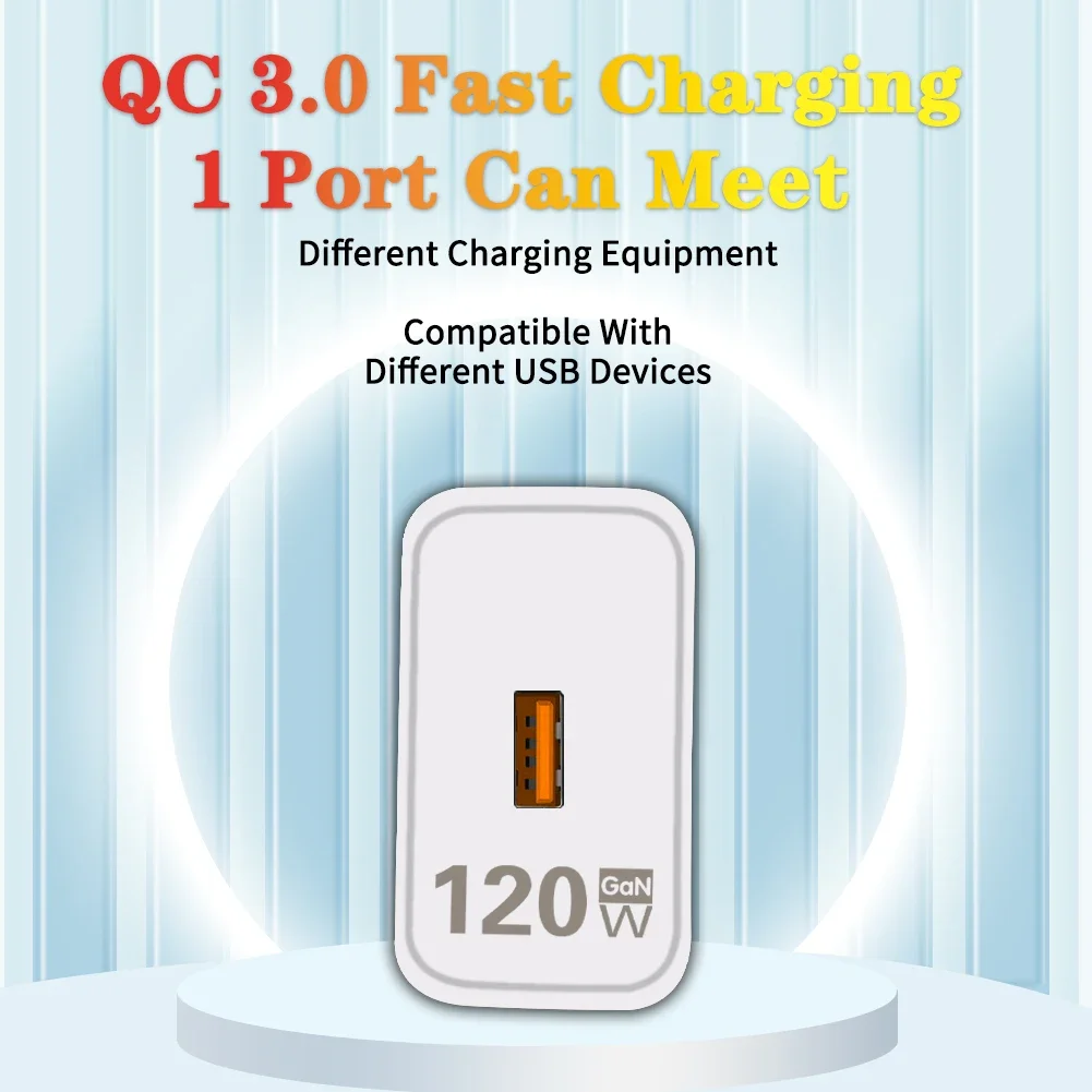 GEFENIS Total 120W GaN USB Charger Fast Charging High Speed QC 3.0 Universal Mobile Phone Adapter For IPhone 15 16 Xiaomi Huawei
