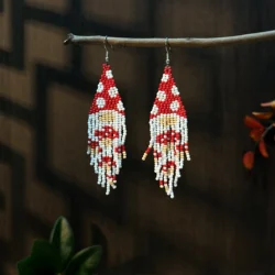 Bohemian style Christmas, Christmas mushroom hand-beaded tassel earrings, Christmas gifts