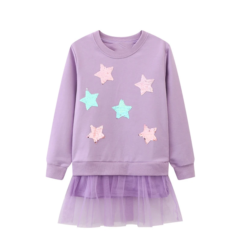 Little maven 2024  Dress for Girls Long Sleeves Cartoon Stars Mesh Dress Cotton Autumn Spring Casual Clothes Lovely for Kids