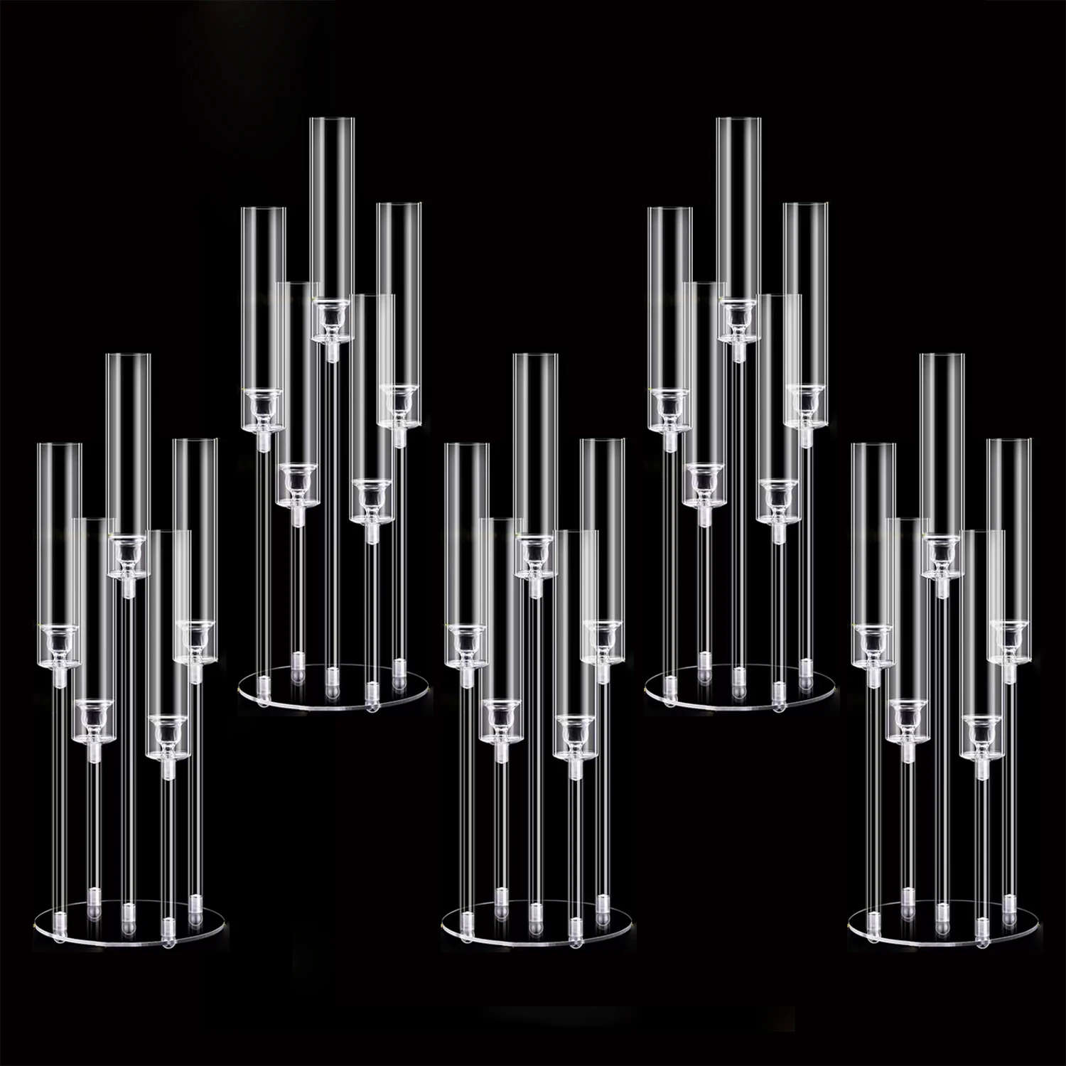 

5pcs Acrylic 5 Arm Candelabra Clear Candle Holder for Table Centerpieces Candlestick Holder for Wedding Party Home Decor