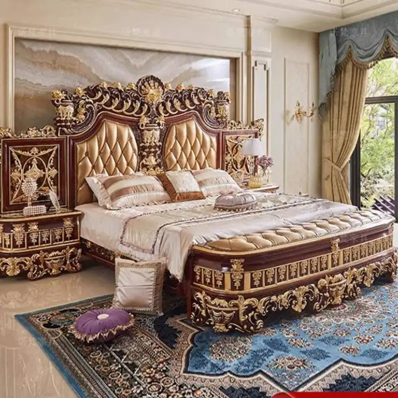 Gold Soft European Double Bed Designs Elegant Luxury Japanese European Double Bed Modern Wood Cama De Casal Bedrooms Furniture