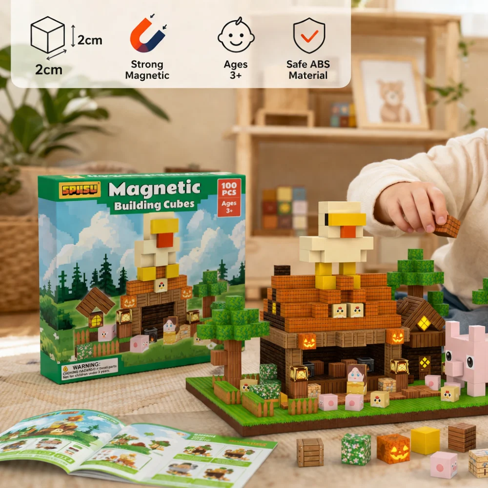 

NEW Magnetic Blocks Forest Farm, Chicken Pig DIY Cabin, 3D Light Glowing Box Set, STEM Educational Building Toy, Creative Gift