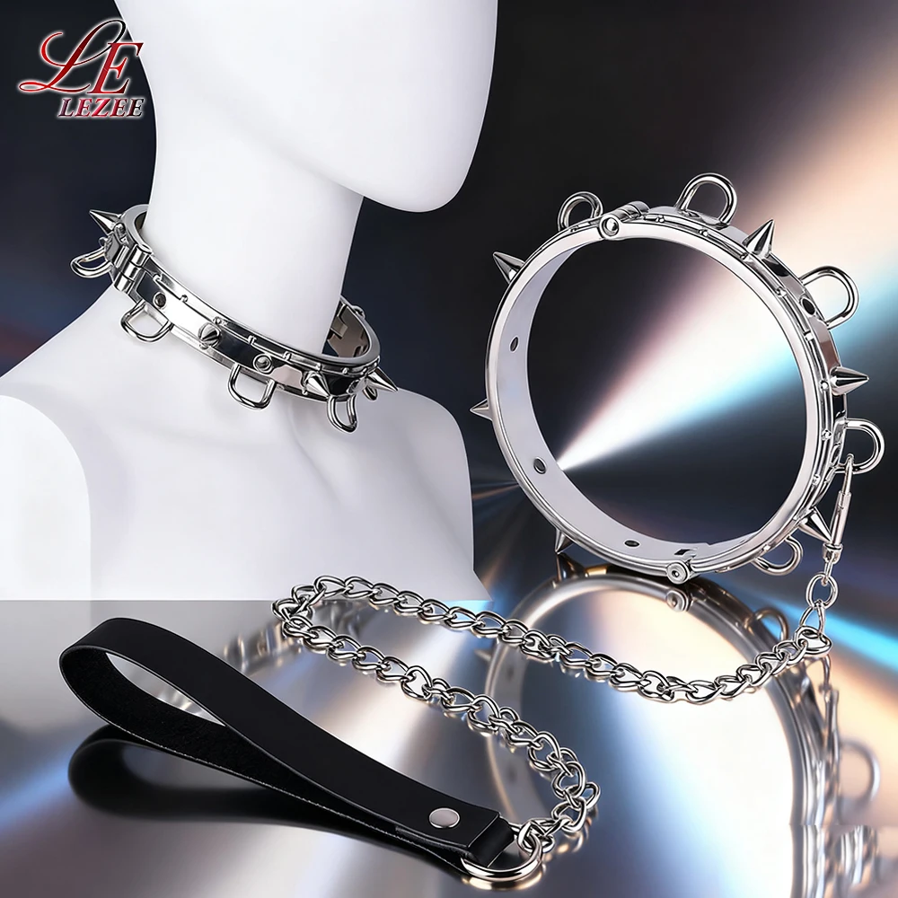 LEZEE-Collar con remaches BDSM, Gargantilla de Metal pesado, colgante potenciador de placer, cadena gótica Punk, gargantillas de Bondage, Juguetes sexuales para adultos