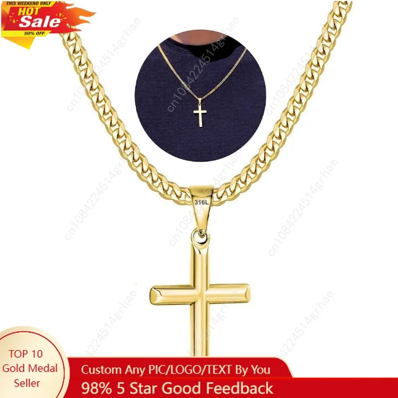 

Avotto 316L Stainless Steel Cross Chain Necklace Stocking Stuffers Christmas Gift for Men Boys, Silver Gold Black Mens Boys Neck