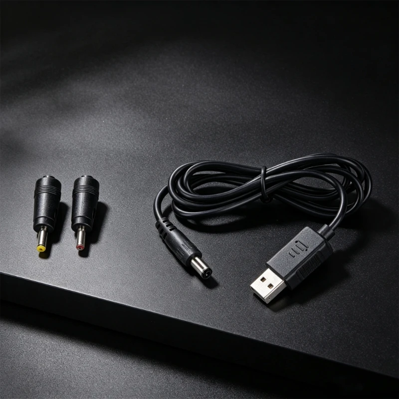 Small Fan USB Power Cable for 12V Input, 5.5 x 2.1 mm Round End Size, Two Included Size Sleeves for Desk Use and Emergency 896C