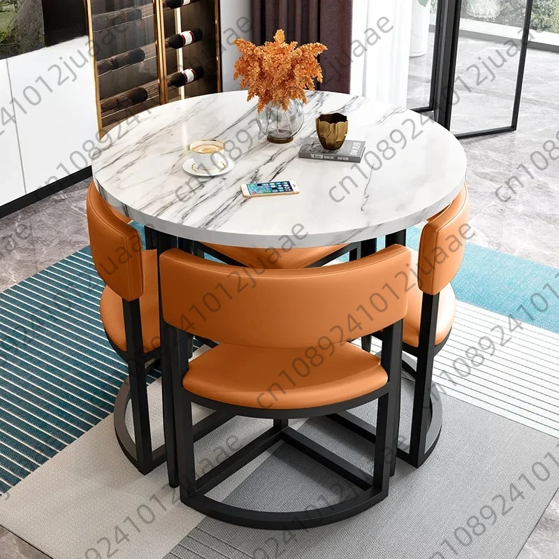 Round Mobile Dining Tables Set Kitchen 4 Chairs Center Wood Table Extendable Luxury Floor Mesa Comedor Home Furniture