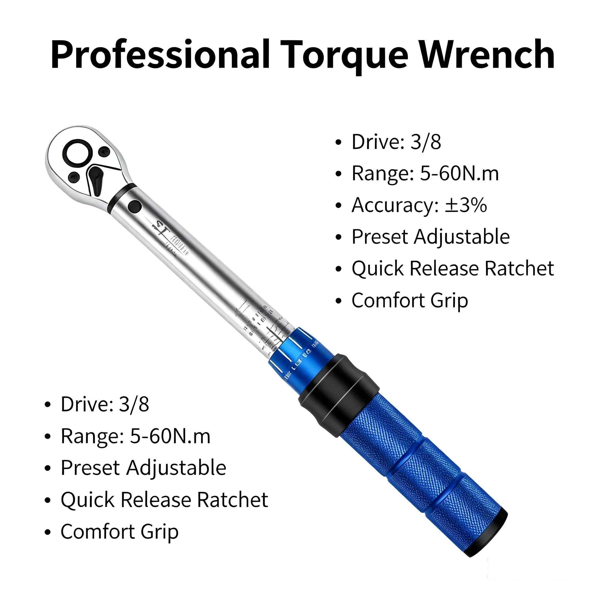 HTMCK High Precision Torque Wrench 3/8" Square Drive Professional Torque Key Bicycle Automotive Maintenance Tools view 3