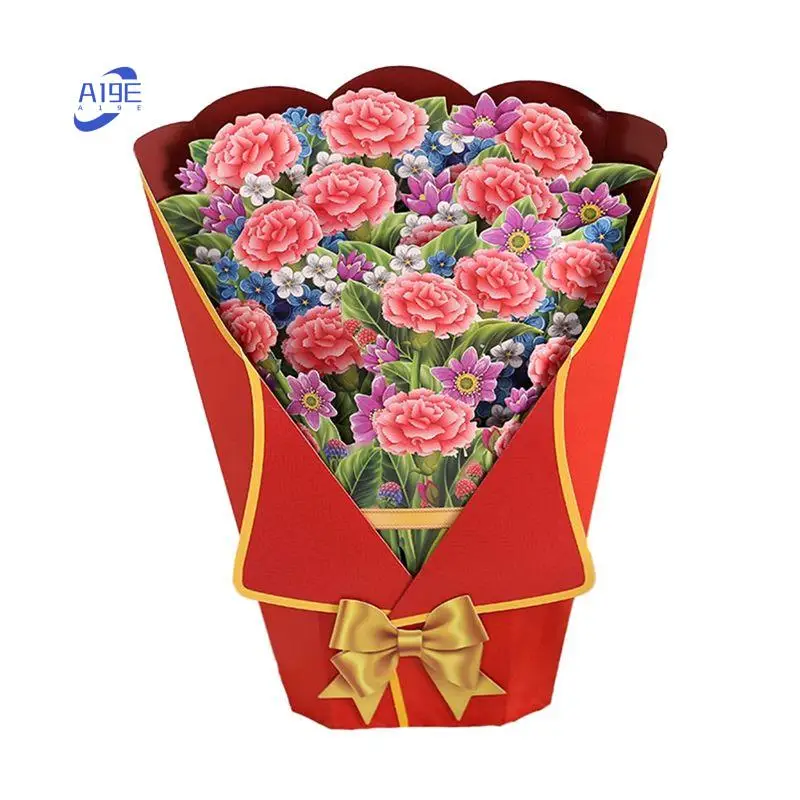 A19E-باقة زهر الزهور - بطاقة تهنئة هدية الزهور لعيد الأم C