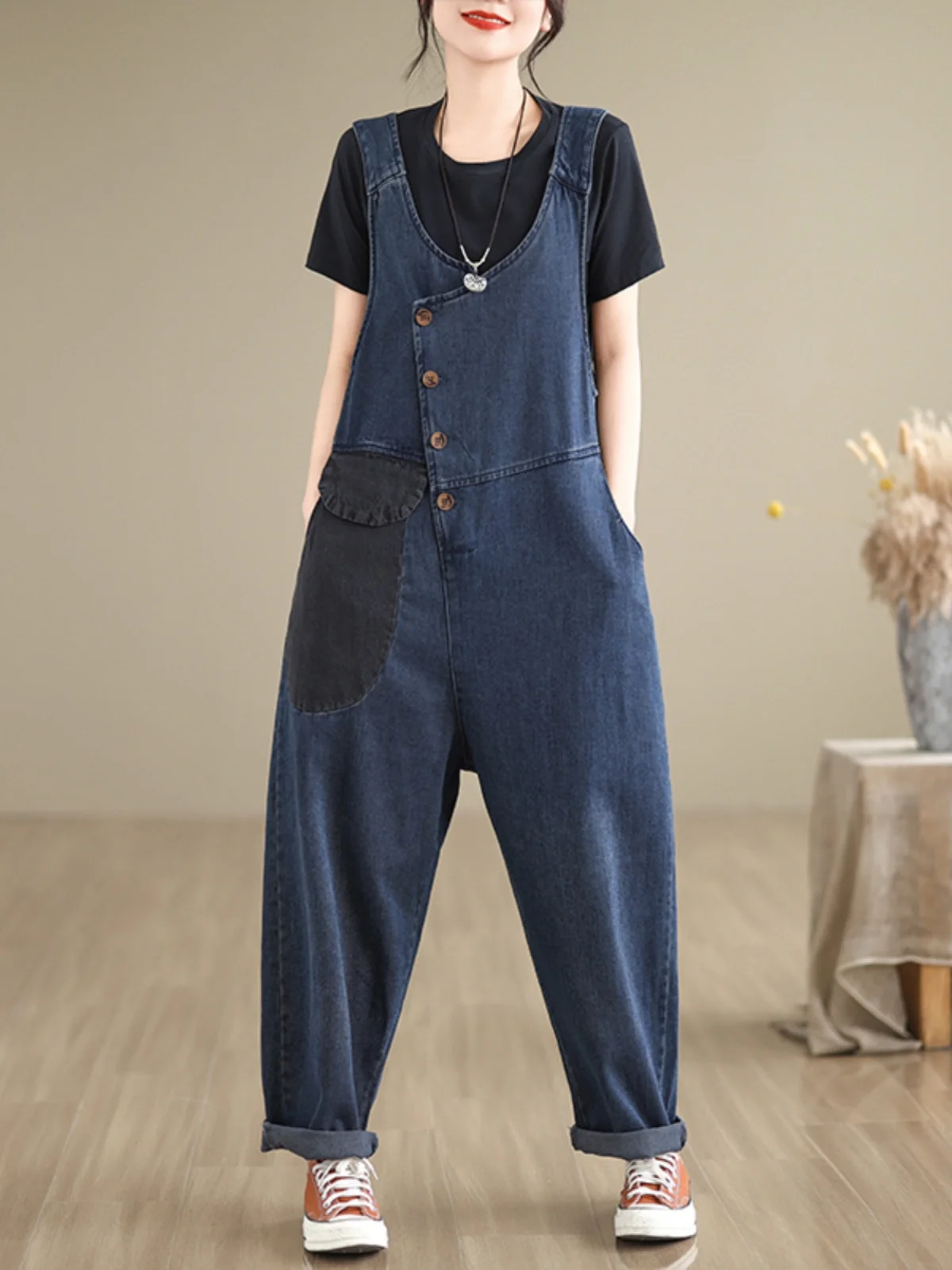 

Модные винтажные цельные брюки, женские свободные джинсовые брюки больших размеров для похудения, модные девятисекционные брюки с высокой талией