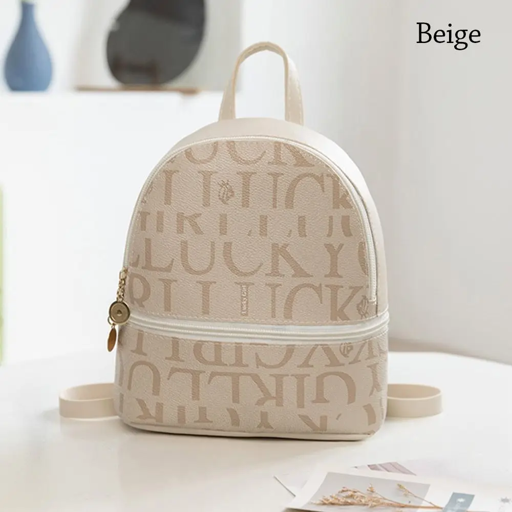 

Cute PU Leather Small Backpack Letter Printed Multi-purpose Sling Bags Daily Purse Women Ladies