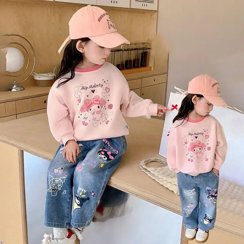 سانريو بلدي ميلودي فتاة الخريف مجموعات ملابس علوية بأكمام طويلة للربيع البلوز القمم جينز غير رسمي السراويل Kawaii أنيمي موضة ملابس الأطفال الجديدة