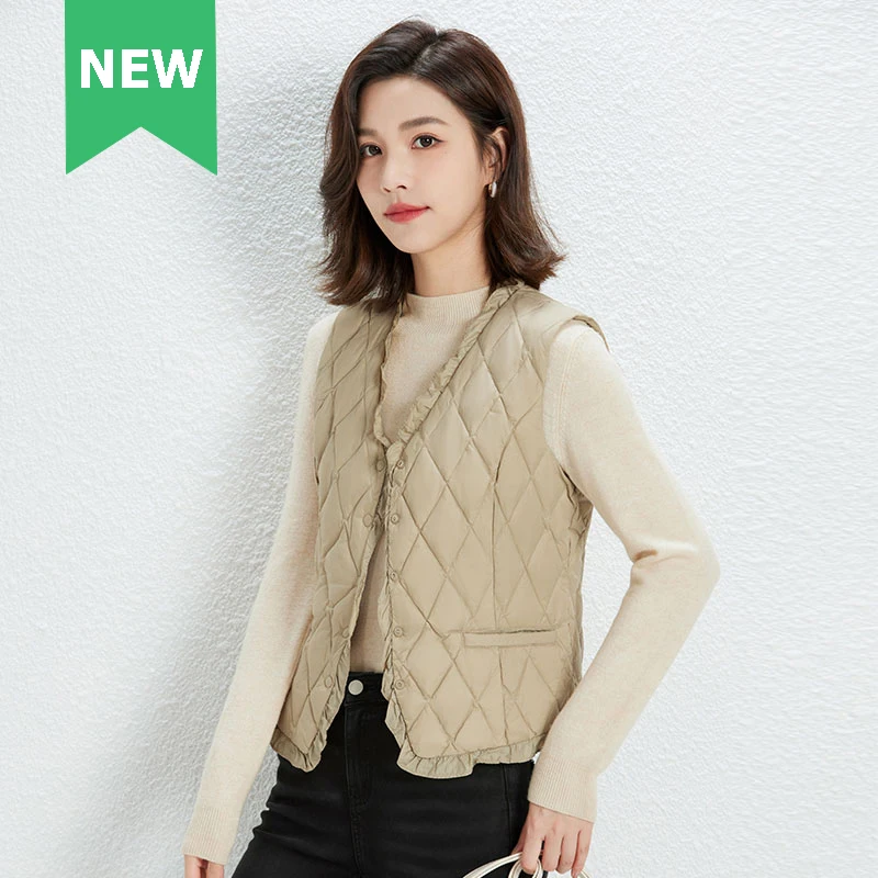 NEW 90% Duck Down Vest Spring Autumn Women Ultra light Thin Down Fashion Ruffle Design Vest Warm Winter Slim Waistcoat