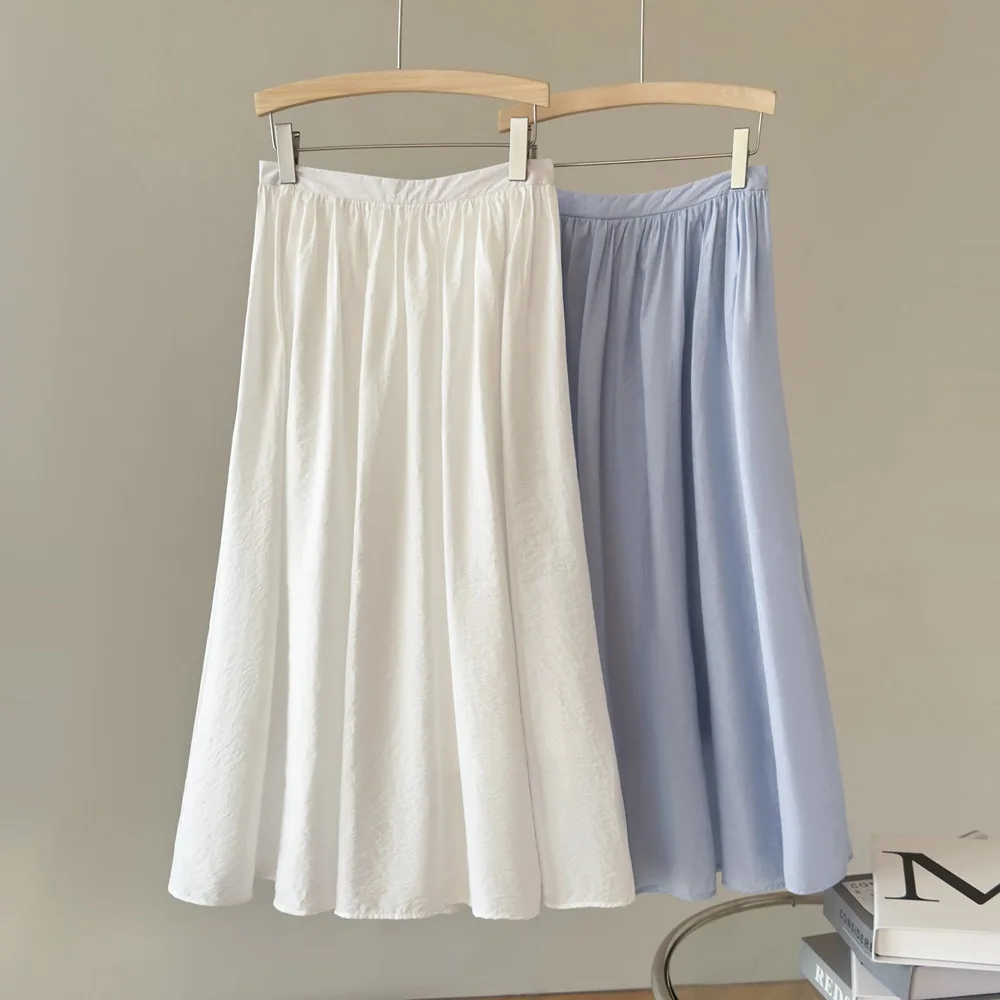 

Весенне-летняя хлопковая плиссированная юбка с высокой талией из трикотажной ткани в корейском стиле, универсальная юбка для женщин