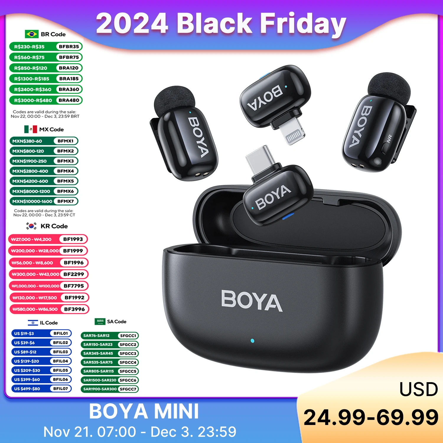 BOYA BOYA Mini Wireless Lavalier Microphone for iPhone Android USB-C Smartphones DSLR Cameras Gaming Live Streaming Youtube Vlog